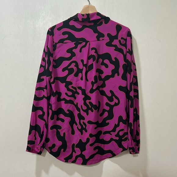 DIANE VON WOMEN PULLOVER BLOUSE PINK BLACK LONG SLEEVE 100 % SILK Sz 6 - Picture 2 of 9